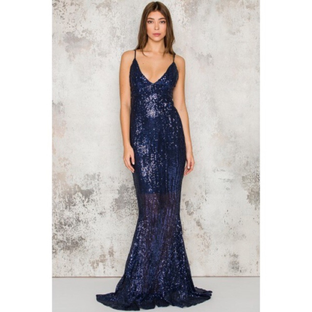 Navy Blue Sequin Maxi Dress